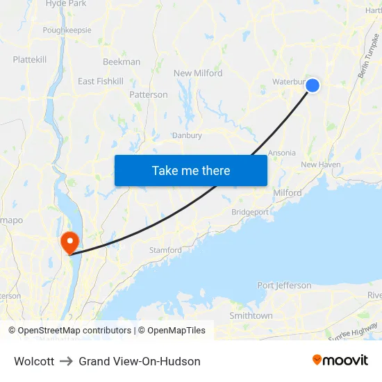 Wolcott to Grand View-On-Hudson map