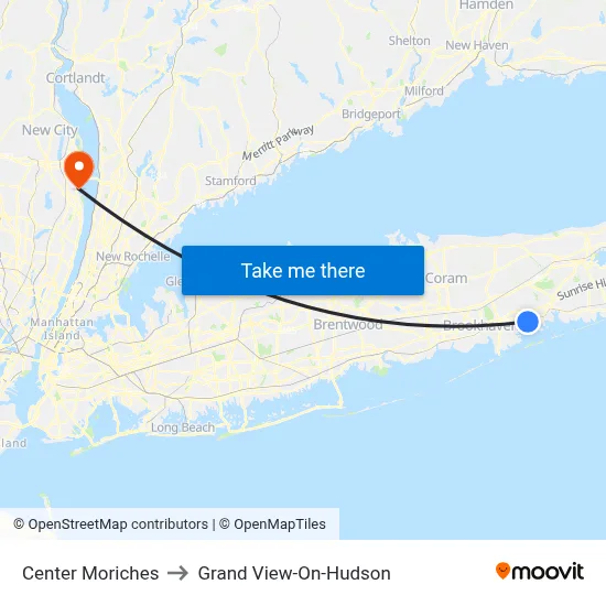 Center Moriches to Grand View-On-Hudson map