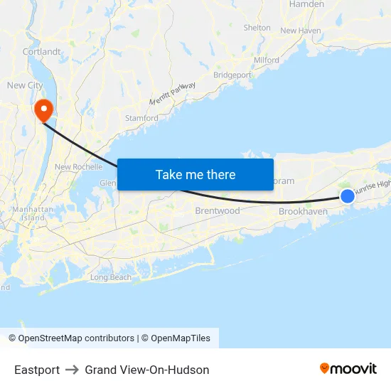 Eastport to Grand View-On-Hudson map