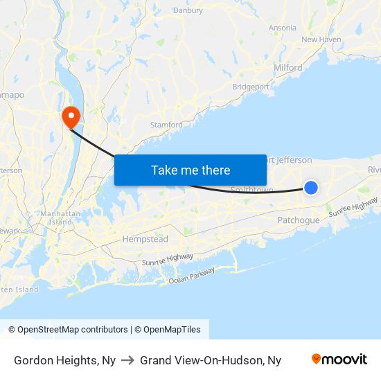 Gordon Heights, Ny to Grand View-On-Hudson, Ny map