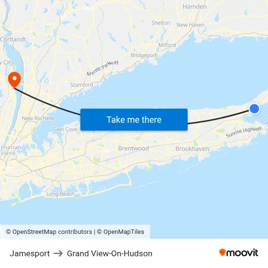 Jamesport to Grand View-On-Hudson map