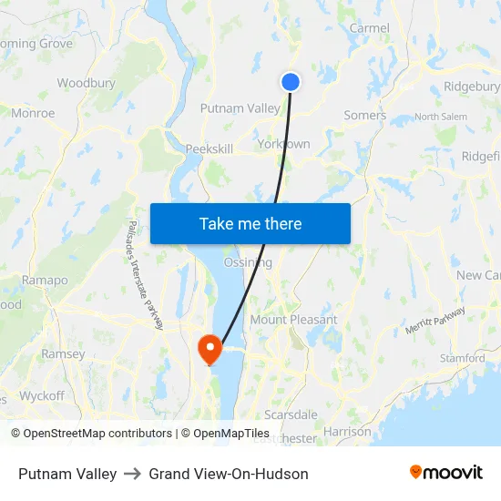 Putnam Valley to Grand View-On-Hudson map