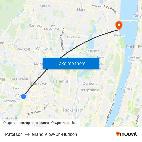 Paterson to Grand View-On-Hudson map
