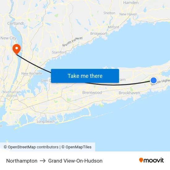 Northampton to Grand View-On-Hudson map
