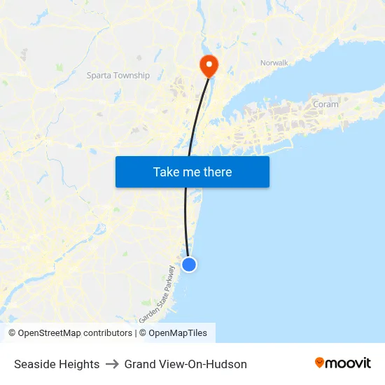 Seaside Heights to Grand View-On-Hudson map