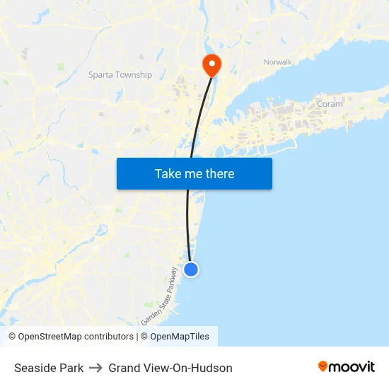 Seaside Park to Grand View-On-Hudson map