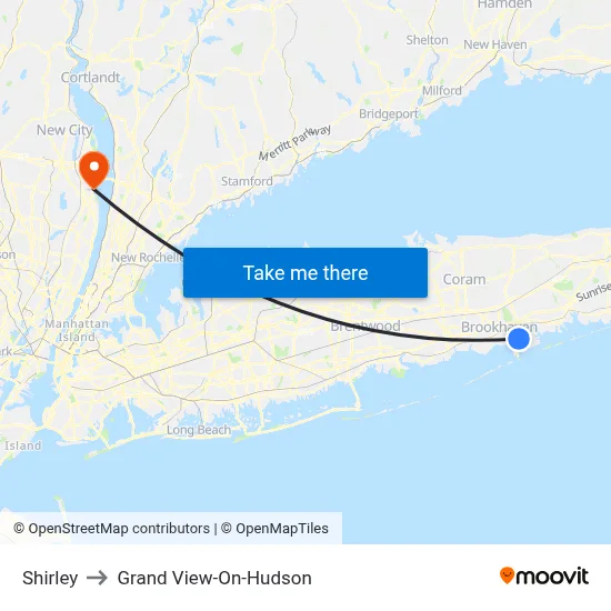 Shirley to Grand View-On-Hudson map