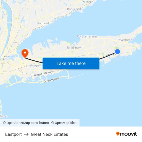 Eastport to Great Neck Estates map