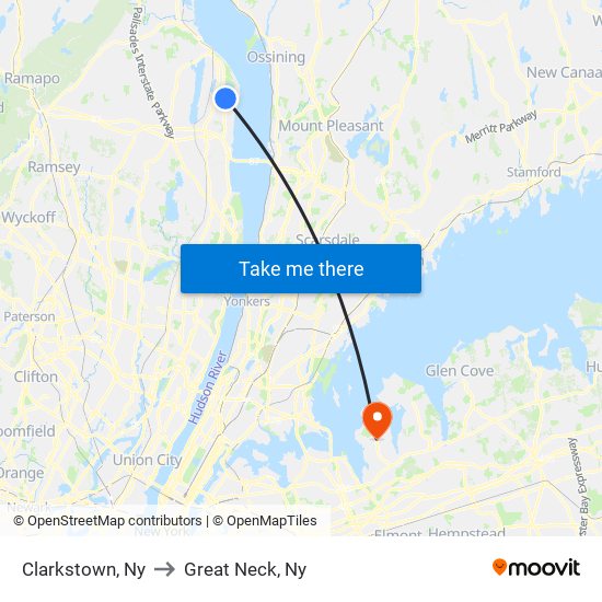 Clarkstown, Ny to Great Neck, Ny map