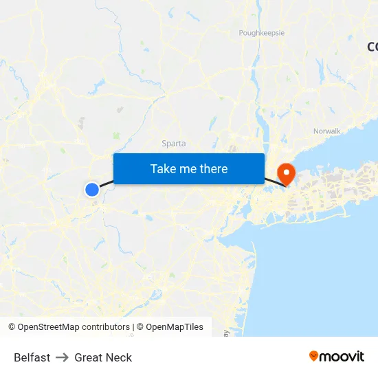 Belfast to Great Neck map