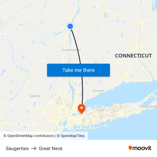 Saugerties to Great Neck map