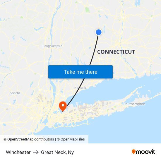 Winchester to Great Neck, Ny map