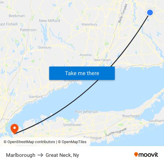 Marlborough to Great Neck, Ny map