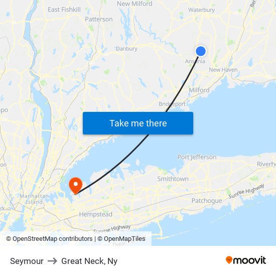 Seymour to Great Neck, Ny map