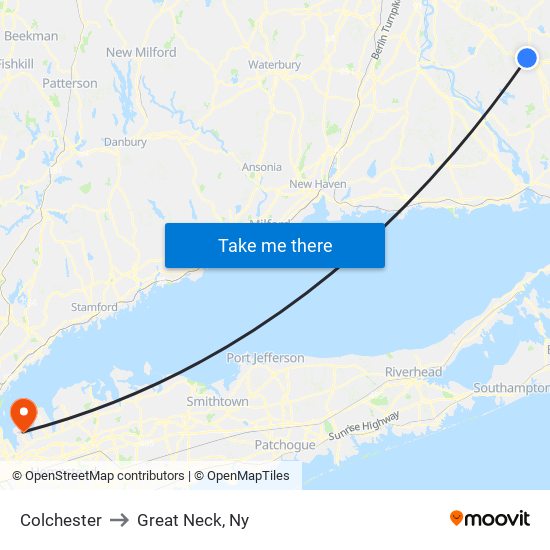 Colchester to Great Neck, Ny map