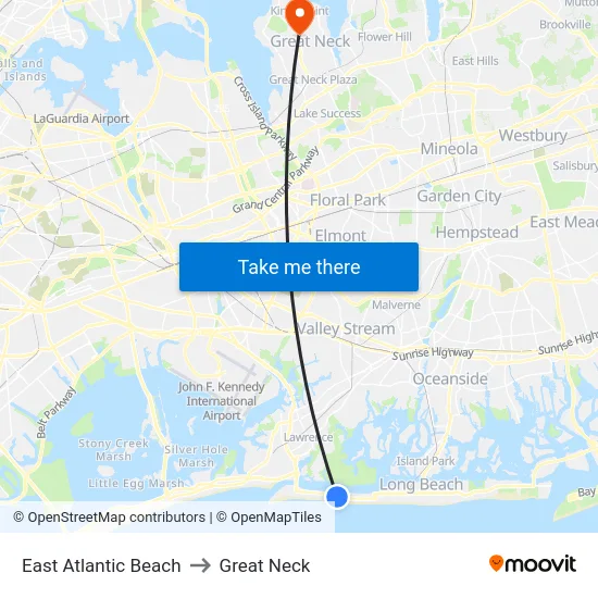 East Atlantic Beach to Great Neck map