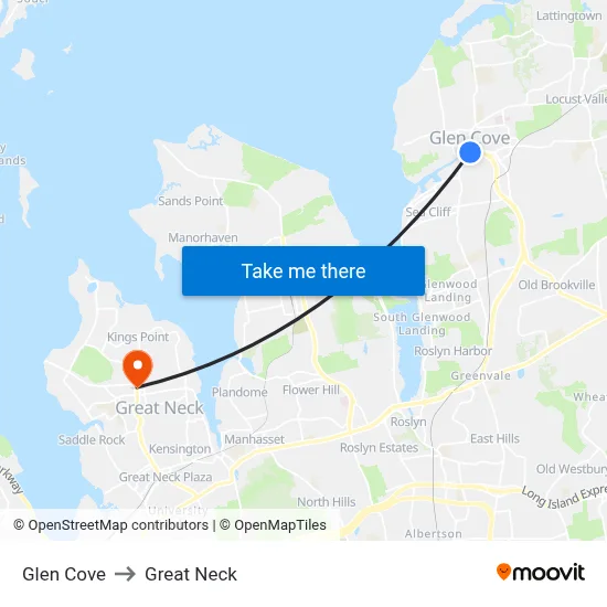 Glen Cove to Great Neck map