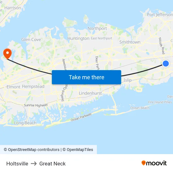 Holtsville to Great Neck map