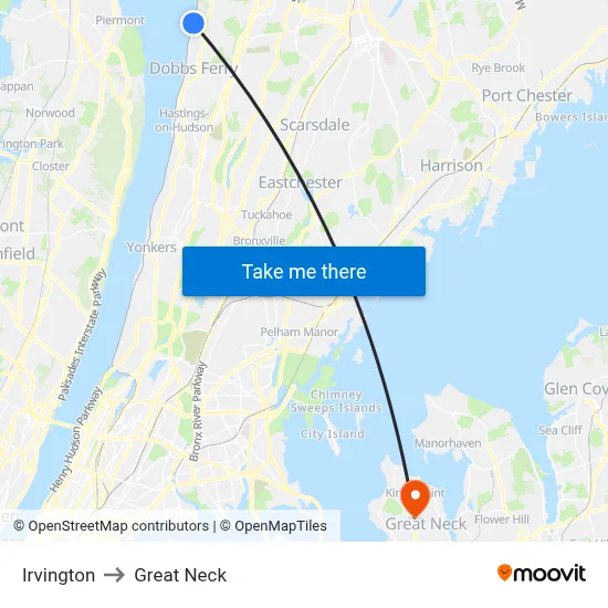 Irvington to Great Neck map
