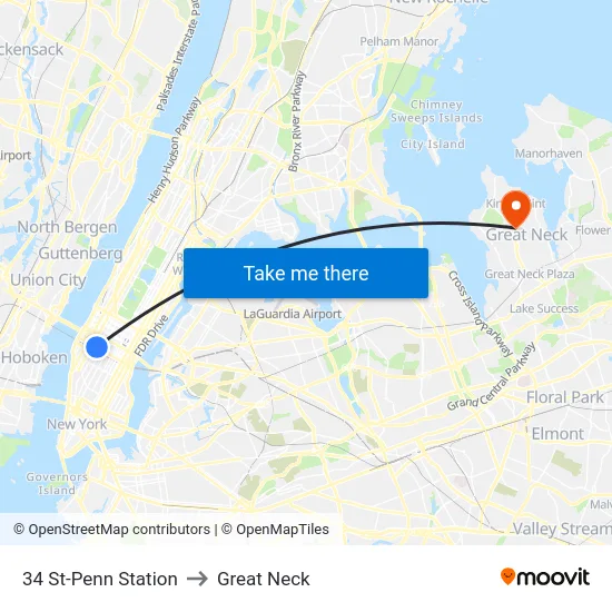 34 St-Penn Station to Great Neck map