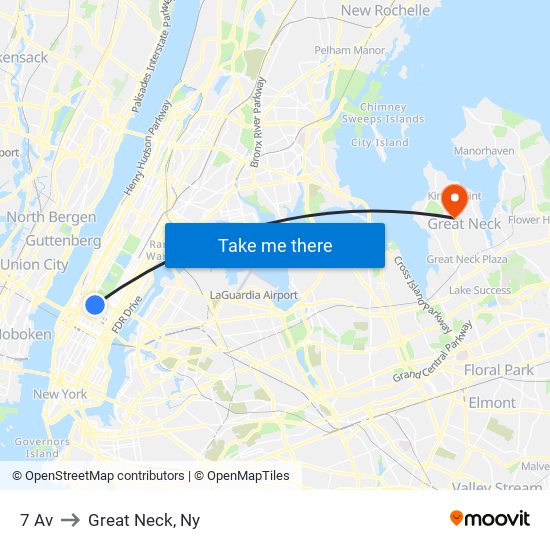 7 Av to Great Neck, Ny map