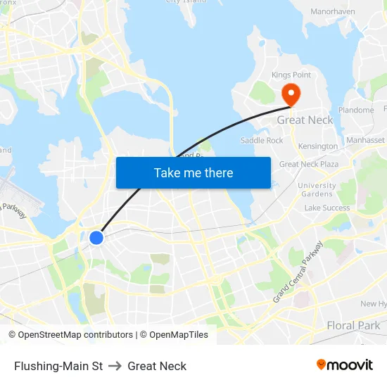 Flushing-Main St to Great Neck map