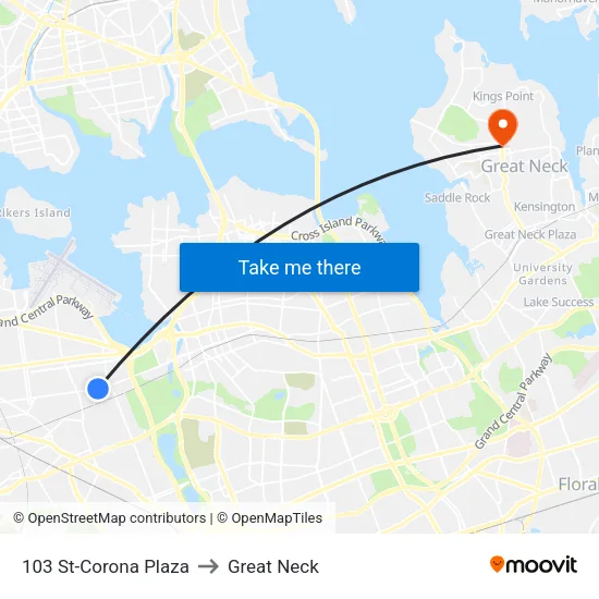 103 St-Corona Plaza to Great Neck map