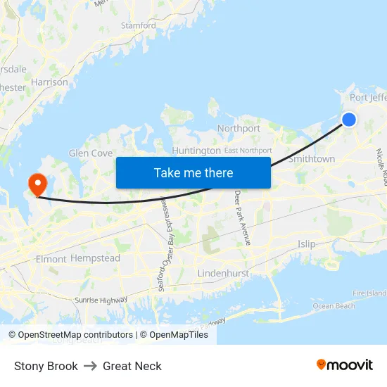 Stony Brook to Great Neck map