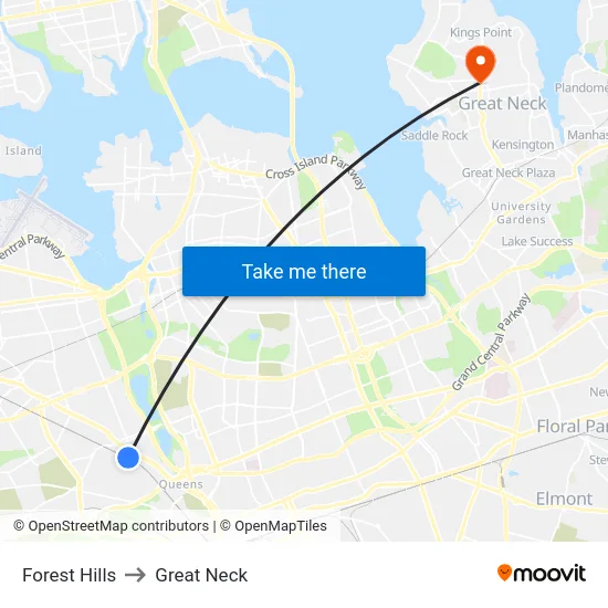 Forest Hills to Great Neck map