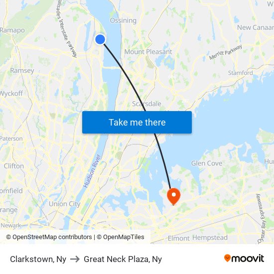 Clarkstown, Ny to Great Neck Plaza, Ny map