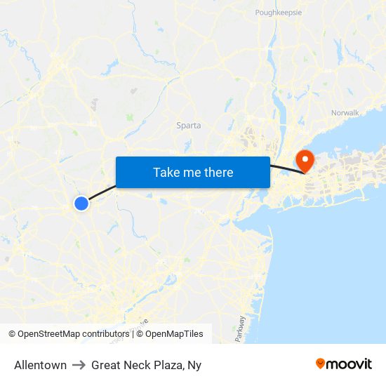 Allentown to Great Neck Plaza, Ny map
