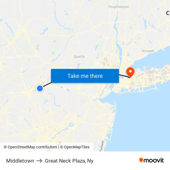 Middletown to Great Neck Plaza, Ny map