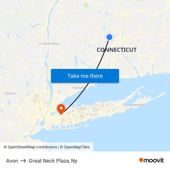 Avon to Great Neck Plaza, Ny map