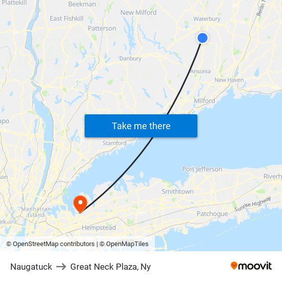 Naugatuck to Great Neck Plaza, Ny map