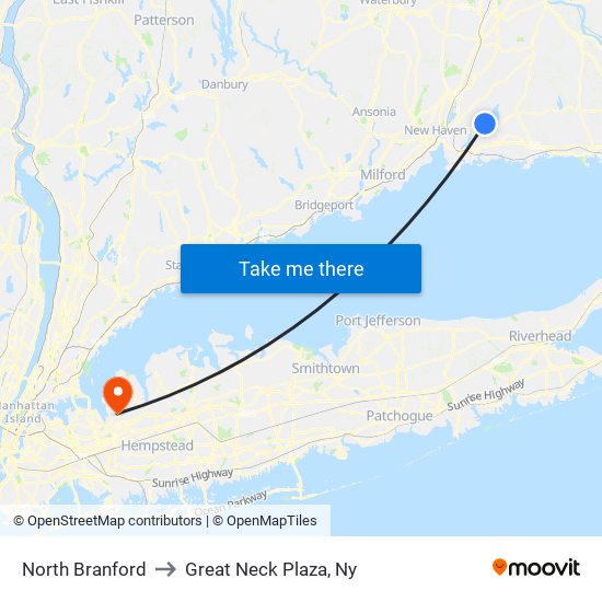 North Branford to Great Neck Plaza, Ny map