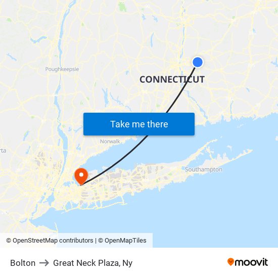 Bolton to Great Neck Plaza, Ny map