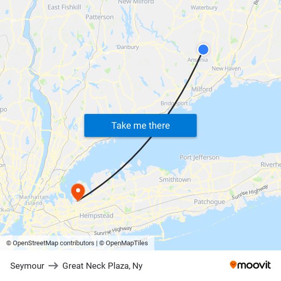 Seymour to Great Neck Plaza, Ny map