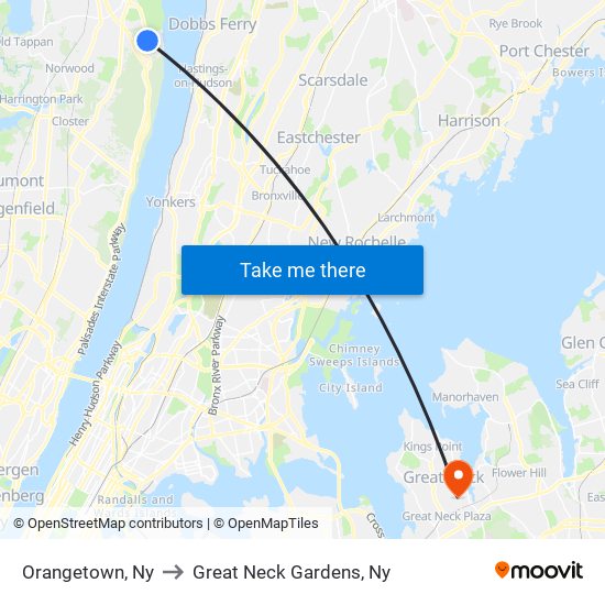 Orangetown, Ny to Great Neck Gardens, Ny map