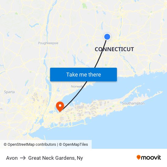 Avon to Great Neck Gardens, Ny map