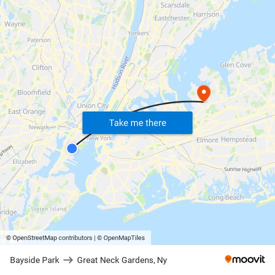 Bayside Park to Great Neck Gardens, Ny map