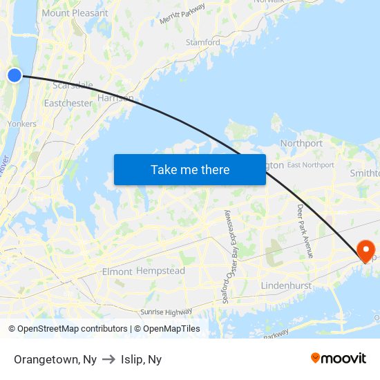 Orangetown, Ny to Islip, Ny map