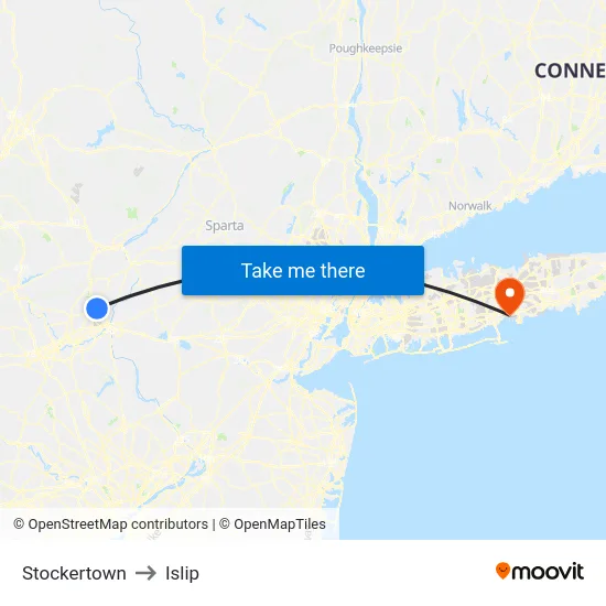Stockertown to Islip map