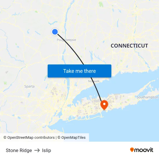 Stone Ridge to Islip map