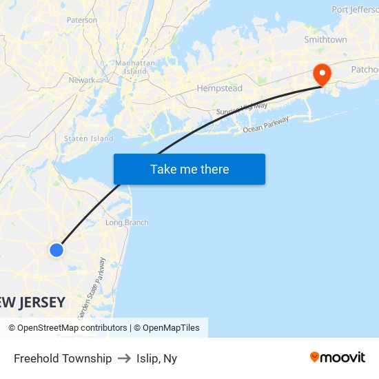 Freehold Township to Islip, Ny map