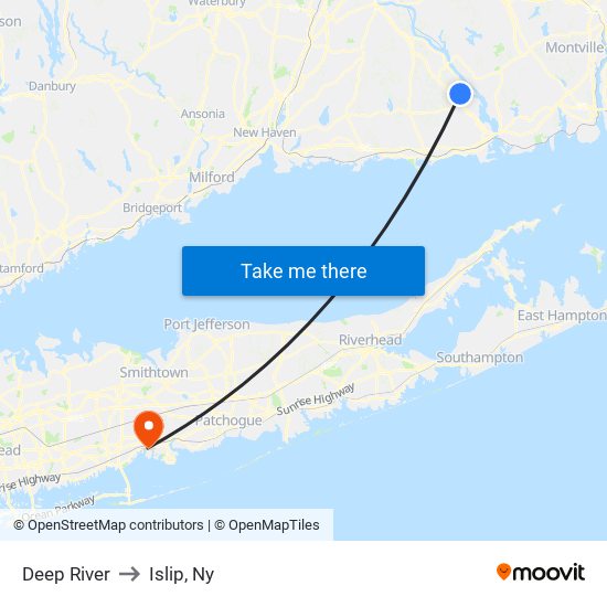 Deep River to Islip, Ny map