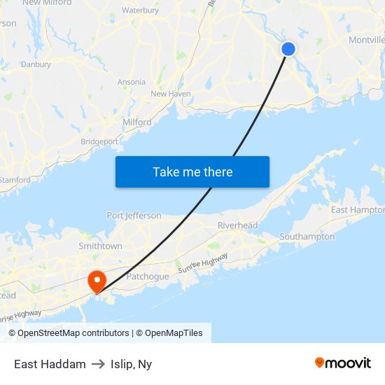 East Haddam to Islip, Ny map