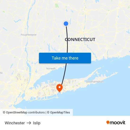 Winchester to Islip map