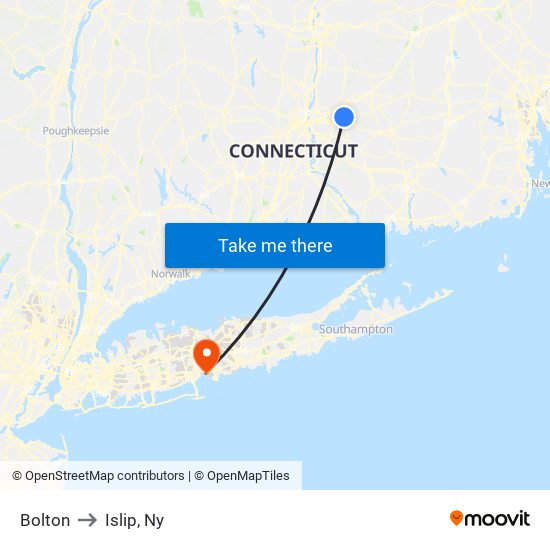 Bolton to Islip, Ny map