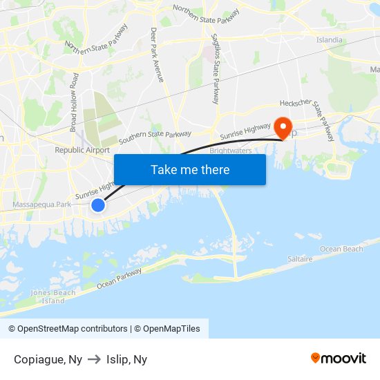 Copiague, Ny to Islip, Ny map