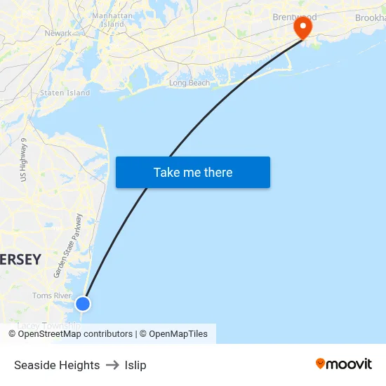 Seaside Heights to Islip map